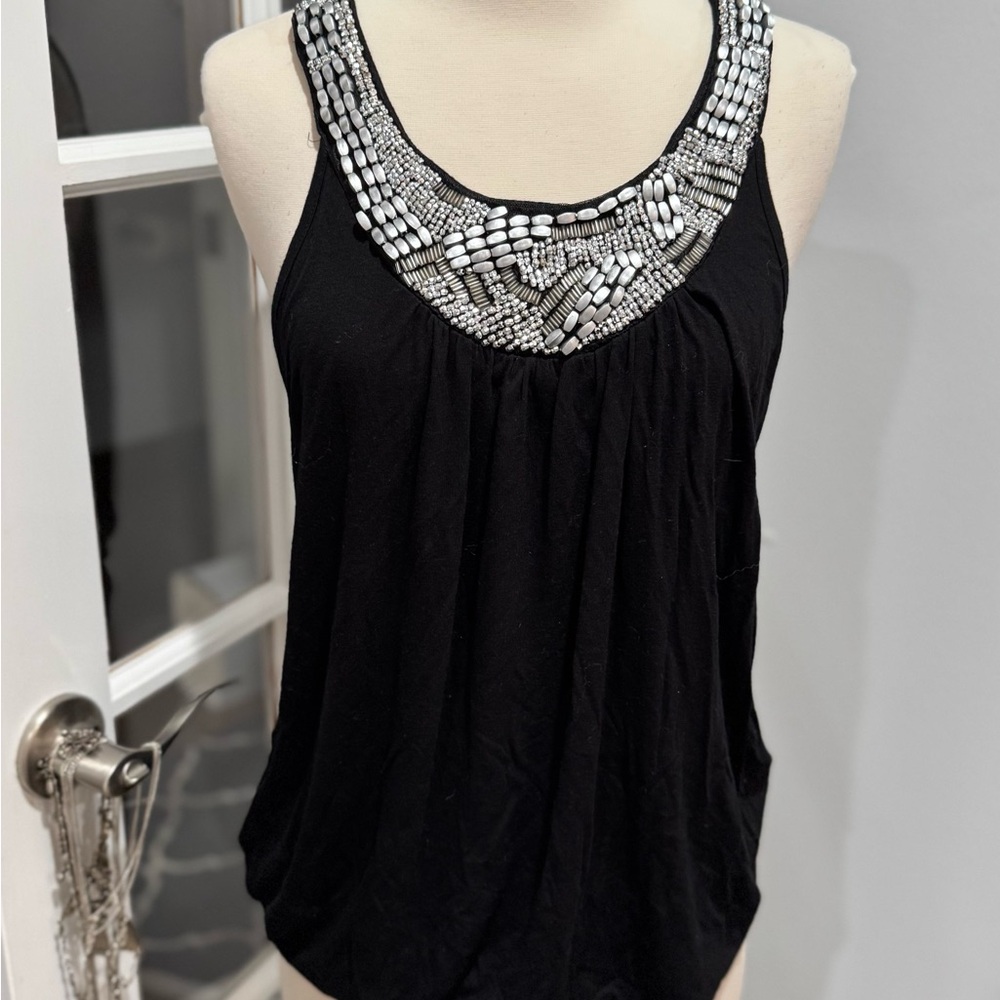 Queen Esther Black Jeweled Embellished Neckline Top